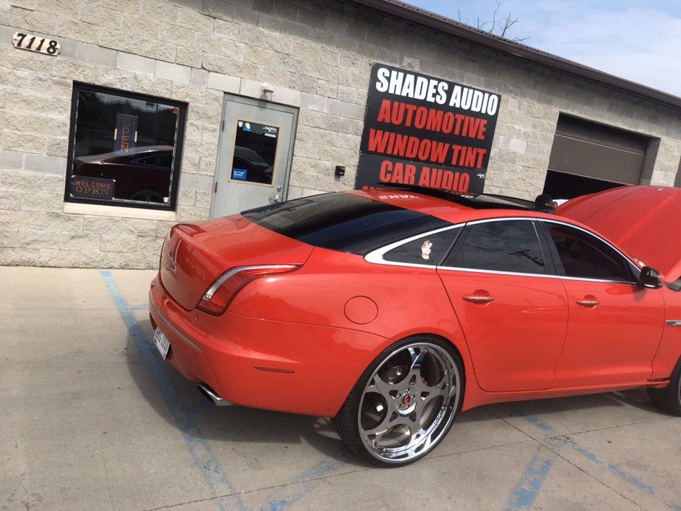 Jaguar XJ with new window tint outside Shades Audio on Pendleton Pike